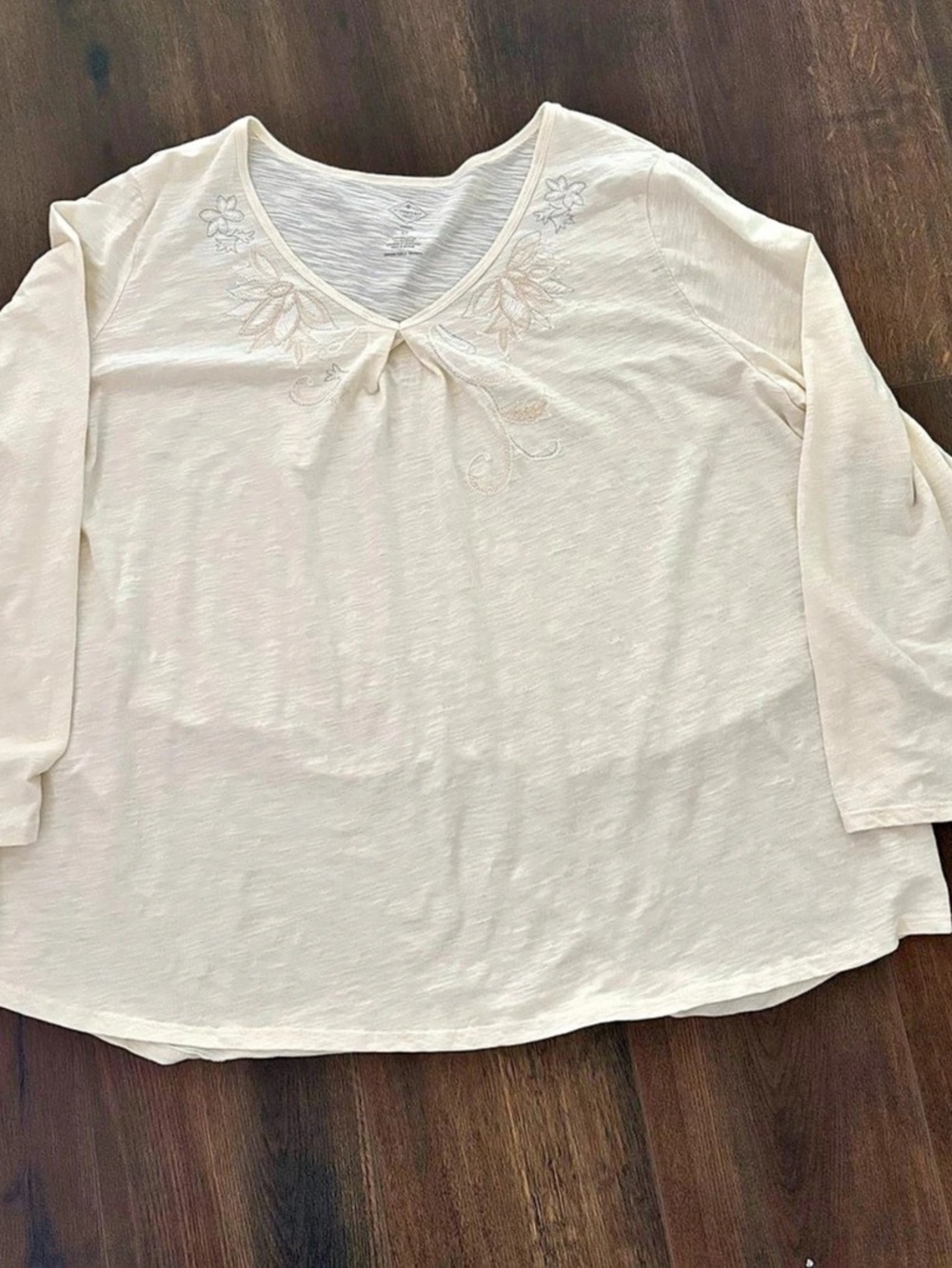 St John’s Bay Embroidered Tunic in Cream Size 3X